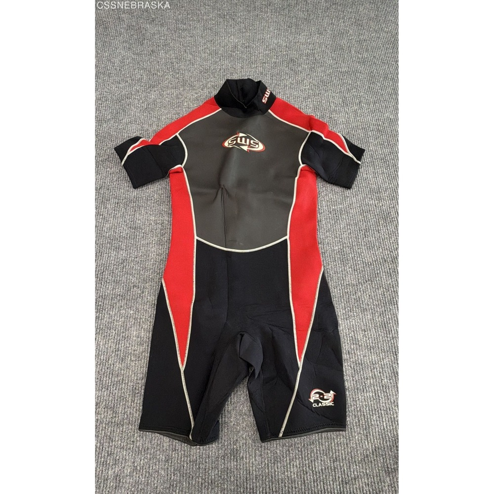 SWS SkiWarm 2-2 Classic Shorty Wetsuit XL‎ Black Red Neoprene Surf Dive